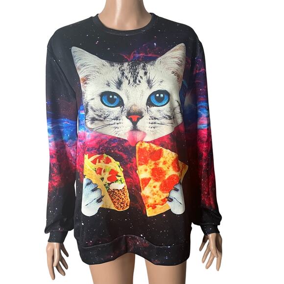 Taco Pizza Cat Shirt Womens Large Multicolored Space Galaxy - Picture 9 of 9